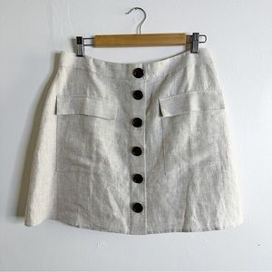 Reformation Maeve Linen Skirt Oatmeal Button Front Mini Size 10